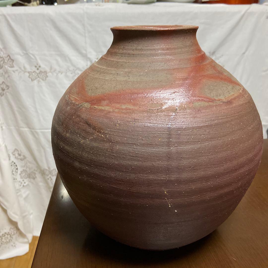 備前焼　作家作　手作り陶器 花瓶 赤灰色