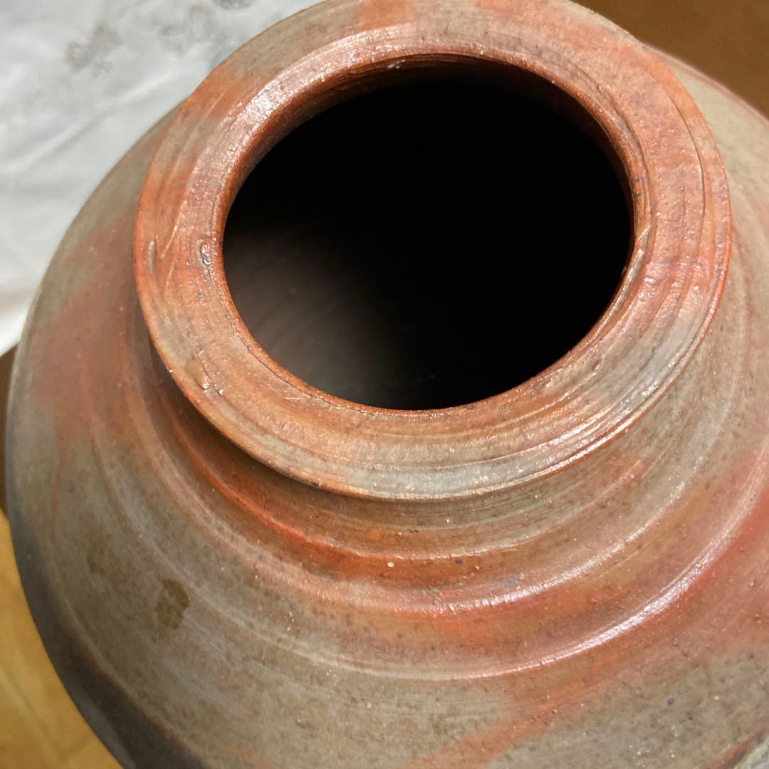 備前焼　作家作　手作り陶器 花瓶 赤灰色
