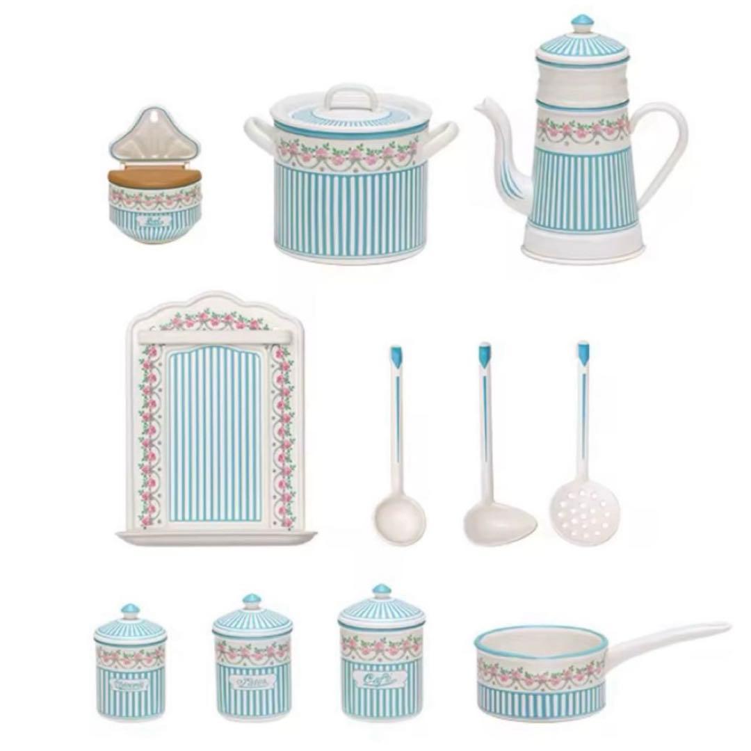 BB社ローズガーランド風　ブルーストライプ　フランスアンティーク　ミニチュア