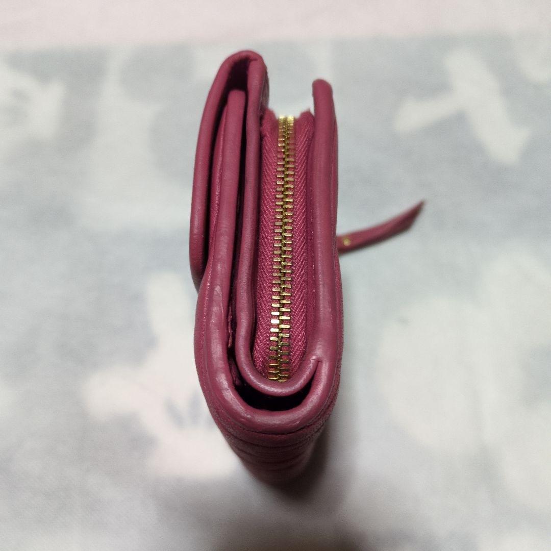 ♥りきりき♥miu miu　ピンク編み込みレザー三つ折り財布