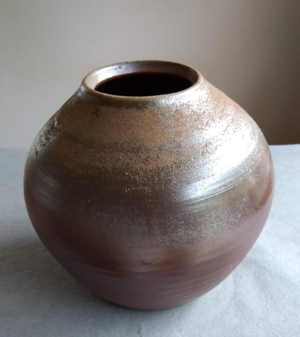 備前焼名工　幸崎達彦　落雁窯　還元焼成自然灰釉美逸品丸壺花器