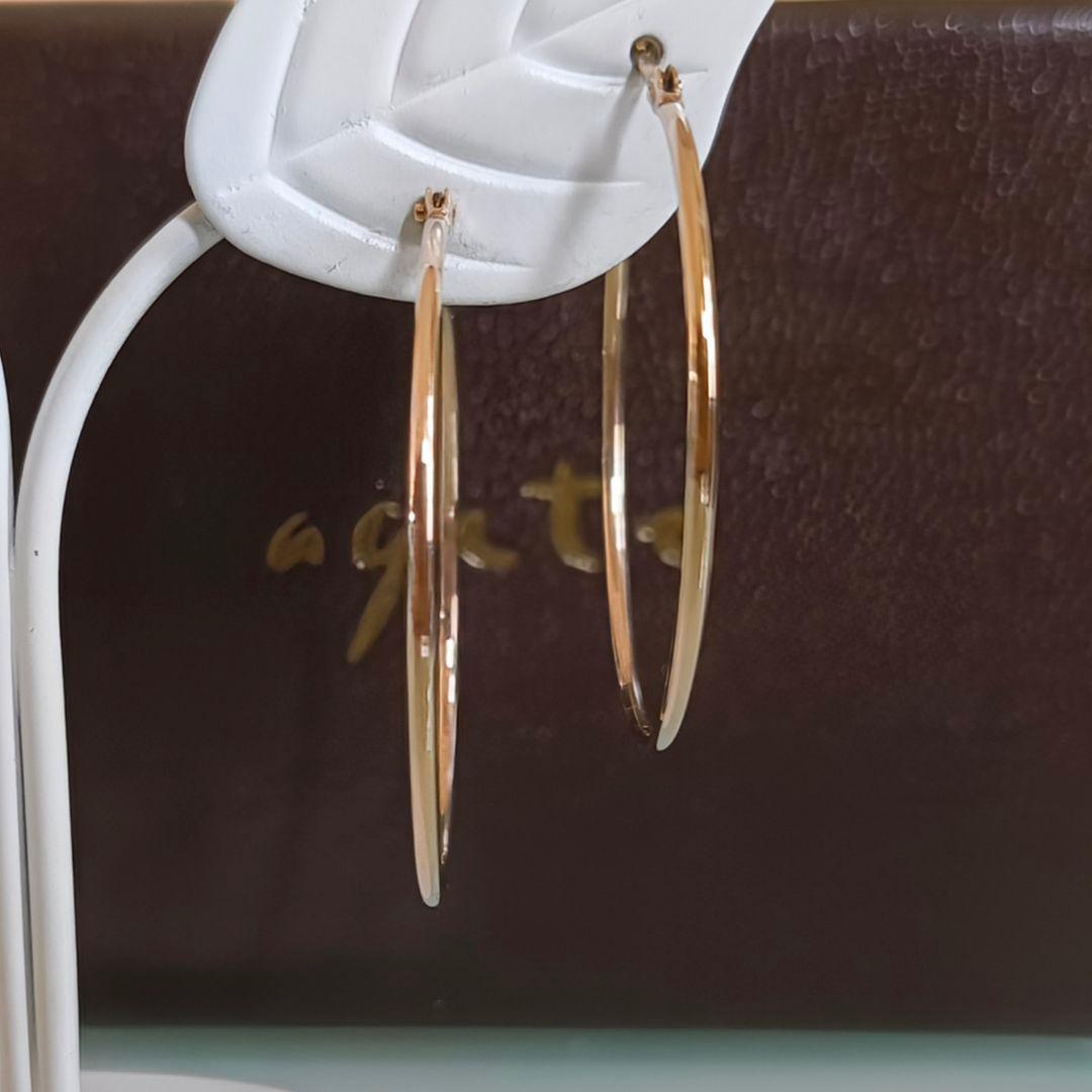 agete　K10 ゴールド　シンプル　フープ　約3cm　中ぶり　ピアス