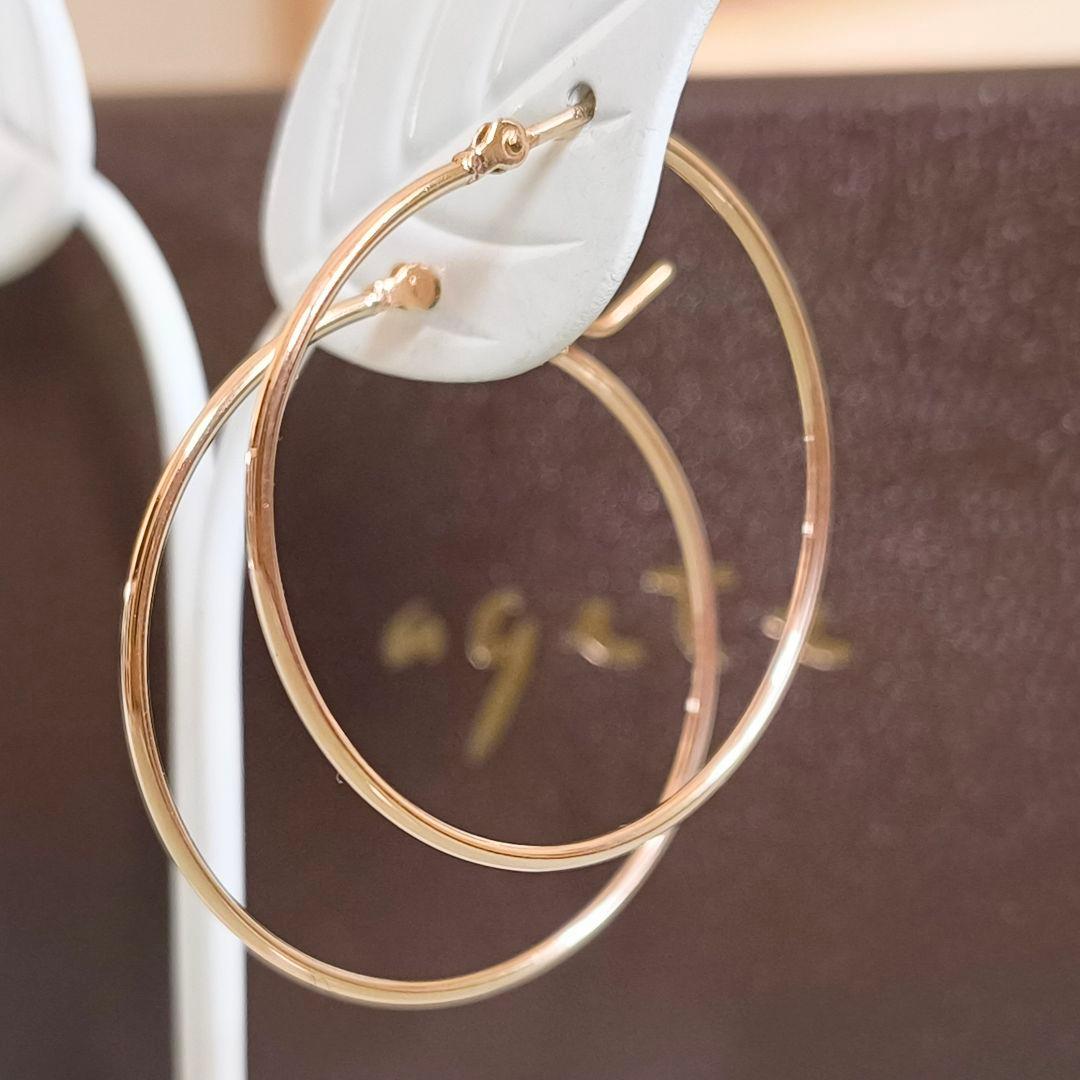 agete　K10 ゴールド　シンプル　フープ　約3cm　中ぶり　ピアス