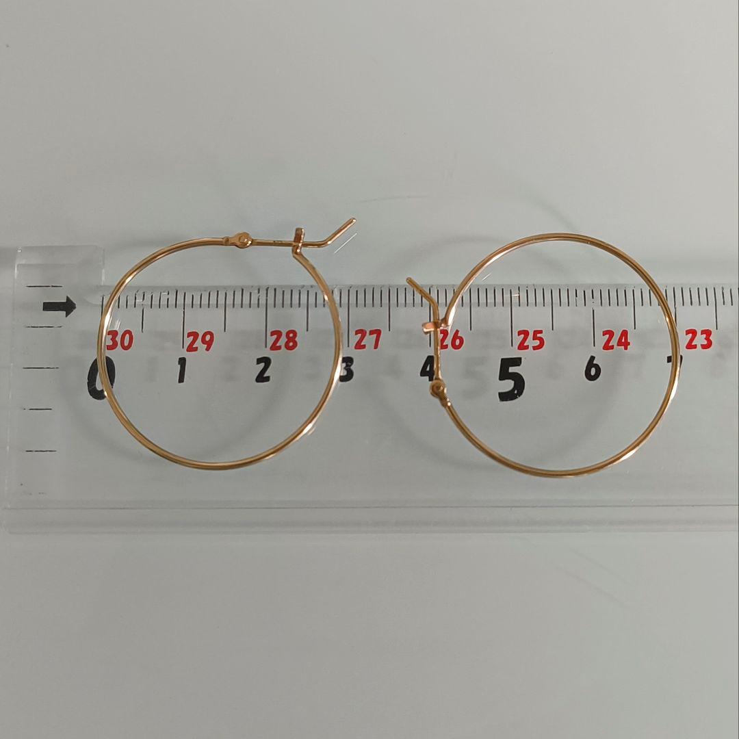 agete　K10 ゴールド　シンプル　フープ　約3cm　中ぶり　ピアス