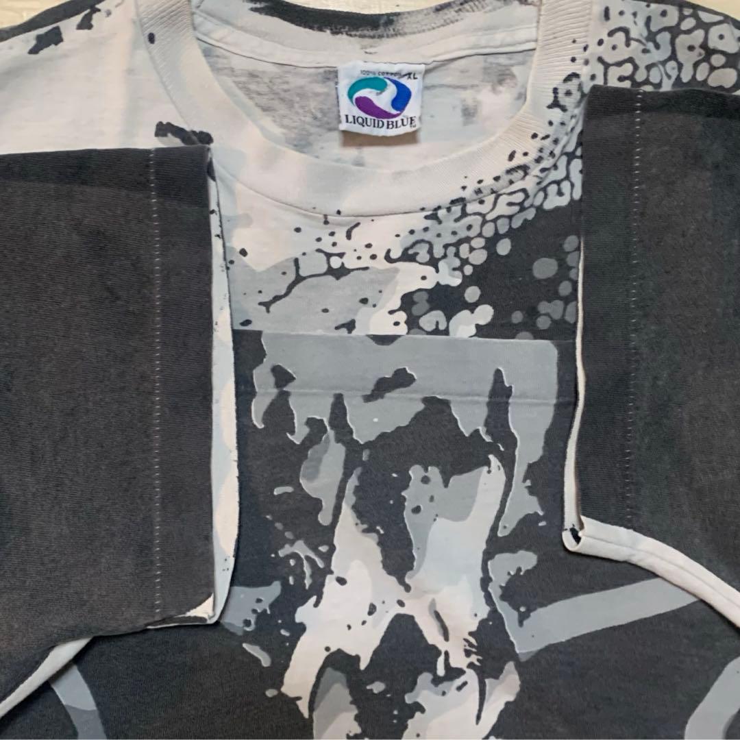 鮨*m様 USA製©︎1992 Liquid Blue スカル総柄Tシャツ XL