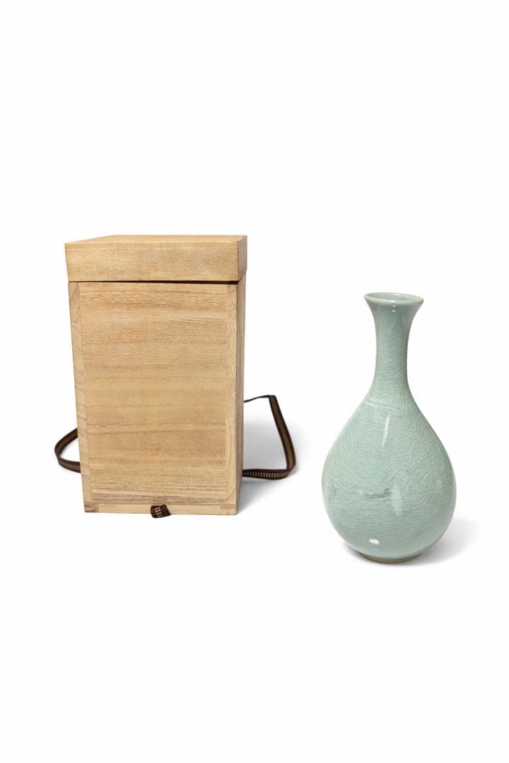青磁 花瓶 桐箱付き 在銘あり ひび釉 陶器 花入れ