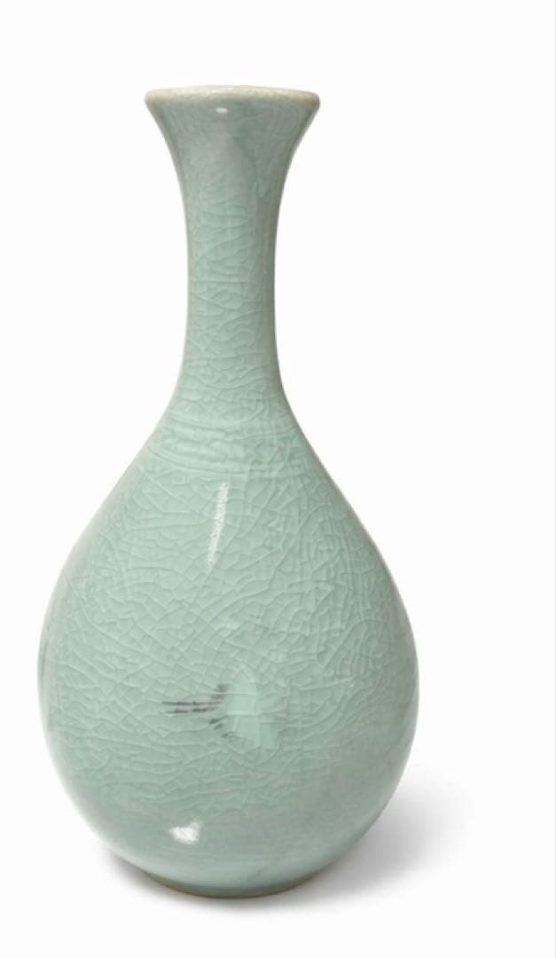 青磁 花瓶 桐箱付き 在銘あり ひび釉 陶器 花入れ