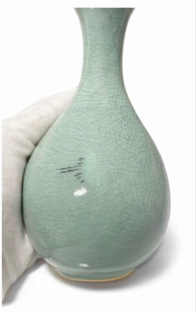 青磁 花瓶 桐箱付き 在銘あり ひび釉 陶器 花入れ