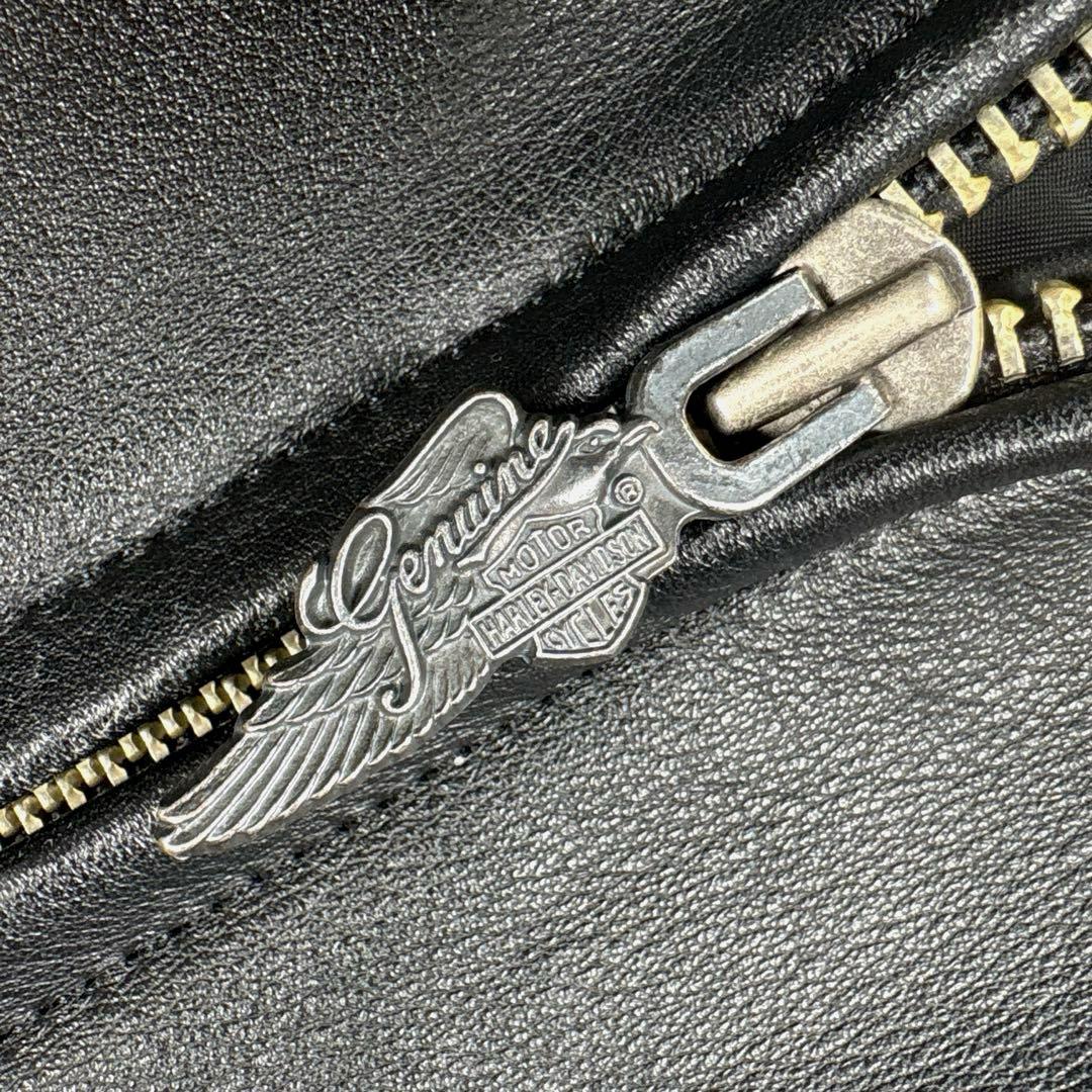 ハーレーダビットソン　レザージャケット　シングル　ライダース　ワッペン　刺繍　黒