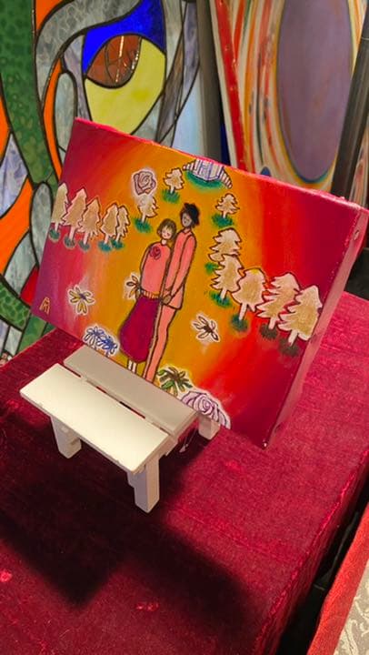 アクリル画】商品名　「ラブソング」未使用品　限定品  ミニチェアー付き