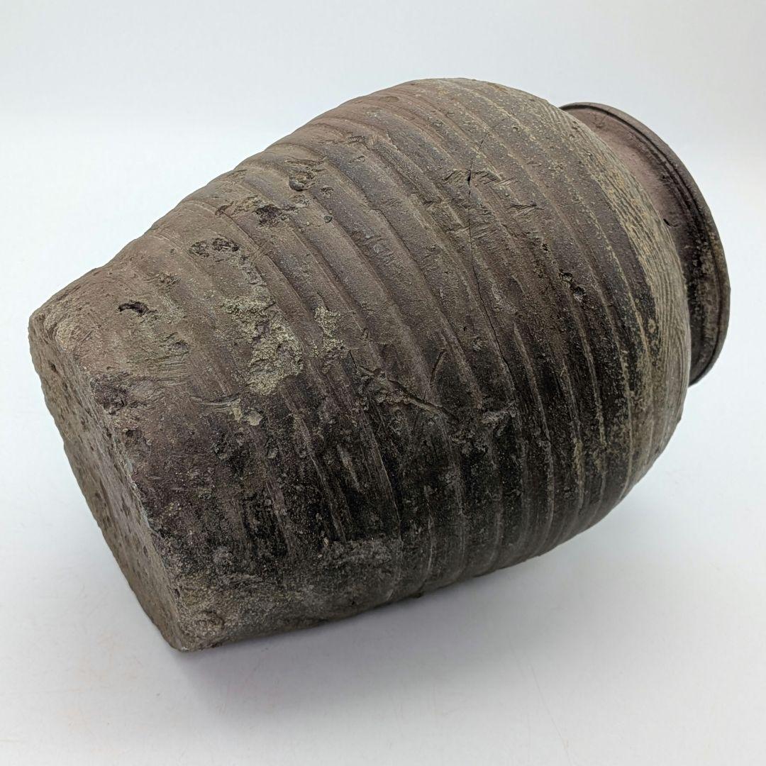 【直しあり】 備前焼 波状文壷 壺 無銘 骨董品 古美術品 ツボ 置物 時代物