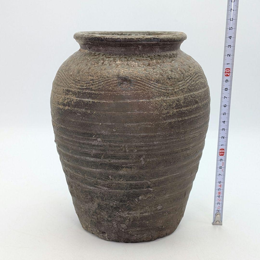【直しあり】 備前焼 波状文壷 壺 無銘 骨董品 古美術品 ツボ 置物 時代物