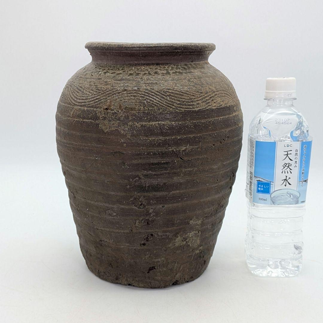 【直しあり】 備前焼 波状文壷 壺 無銘 骨董品 古美術品 ツボ 置物 時代物