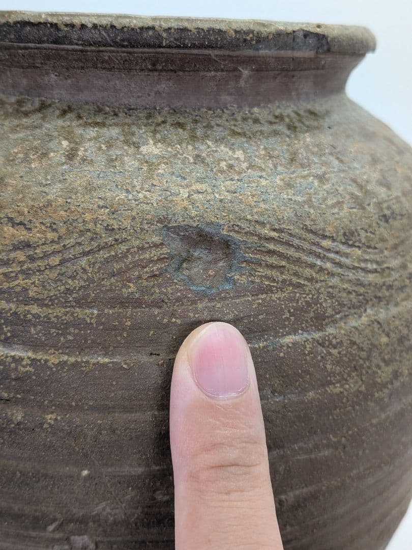 【直しあり】 備前焼 波状文壷 壺 無銘 骨董品 古美術品 ツボ 置物 時代物