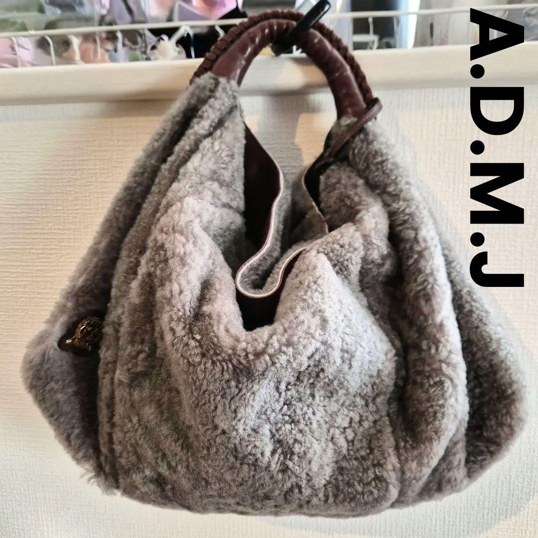 美品 a.d.m.j ムートン ファー バッグ グレー