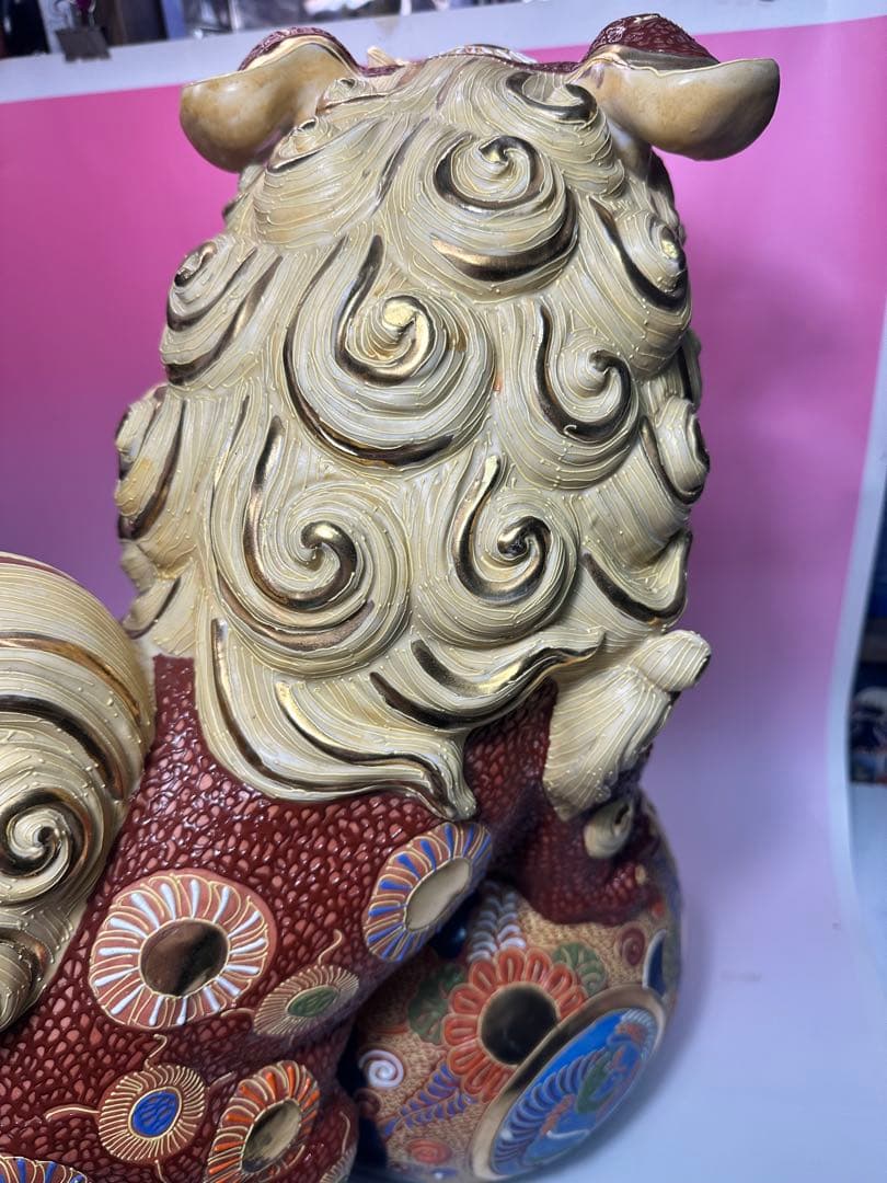 九谷焼 陶器 獅子 玉乗り シーサー 置物 縁起物 厄除け 高さ約56cm