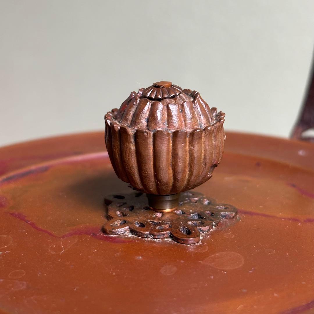 鉄瓶 銅蓋 梅花 長文堂 高さ23cm