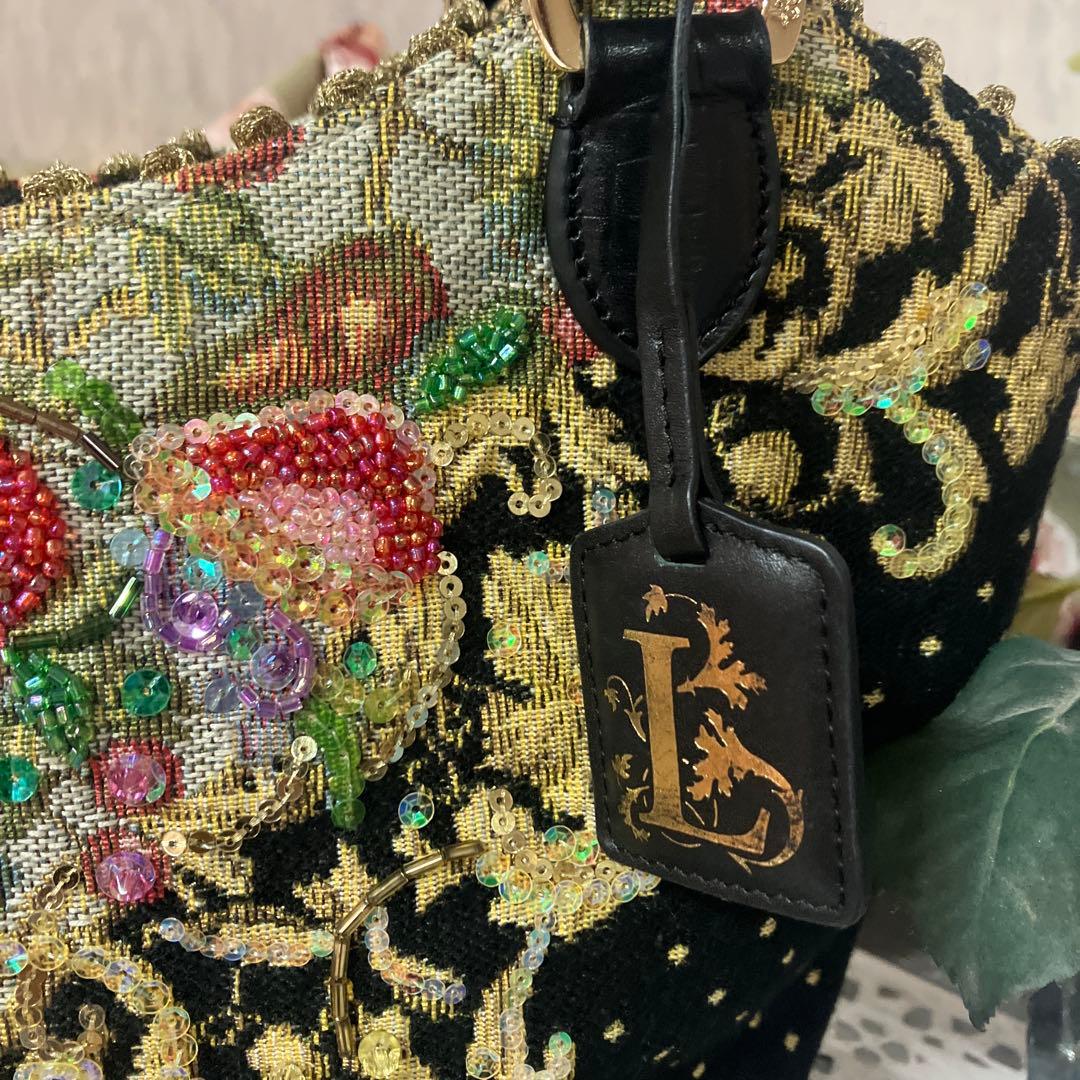 タイムセール‼️美品‼️シンクビービーズ刺繍 黒 ハンドバッグ 中型