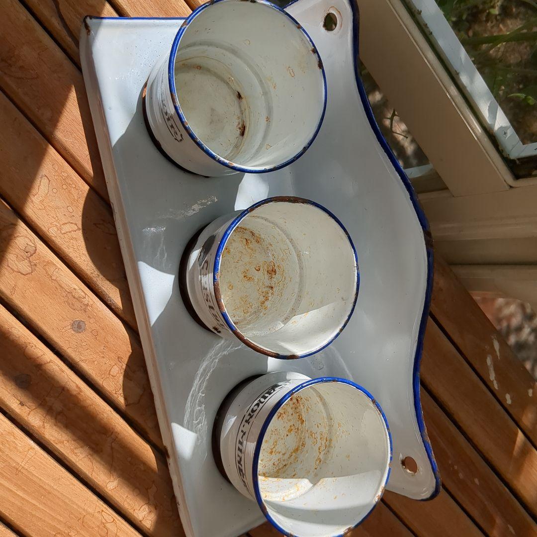 アンティーク　エナメルポット　3コンパートメント