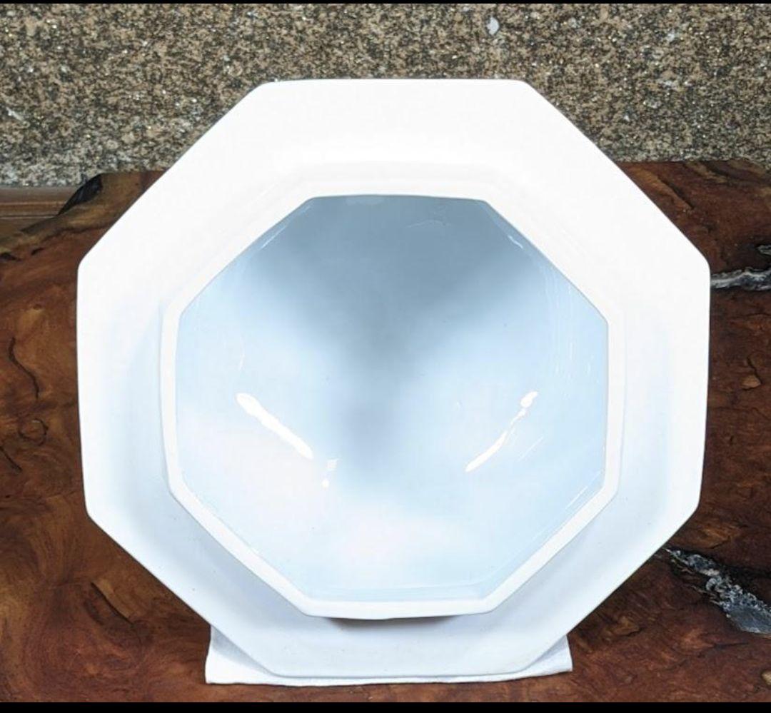 未使用　有田焼　沈香壺　染付　神右衛門作　総手描　特大八角壺　山水絵 三段飾り壷