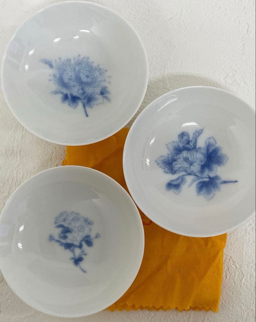 九谷焼 山本長左 染付絵変草花 平盃 盃 酒器 5枚 食器