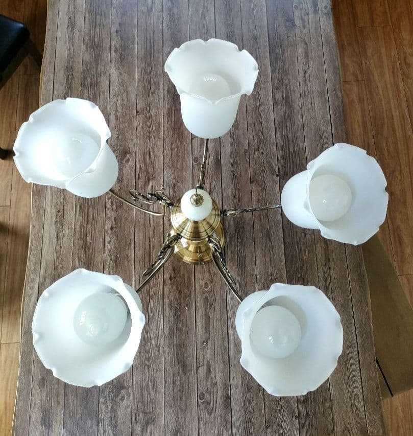 美品　ヤマギワ シャンデリア 5灯 真鍮 ガラス　ライト