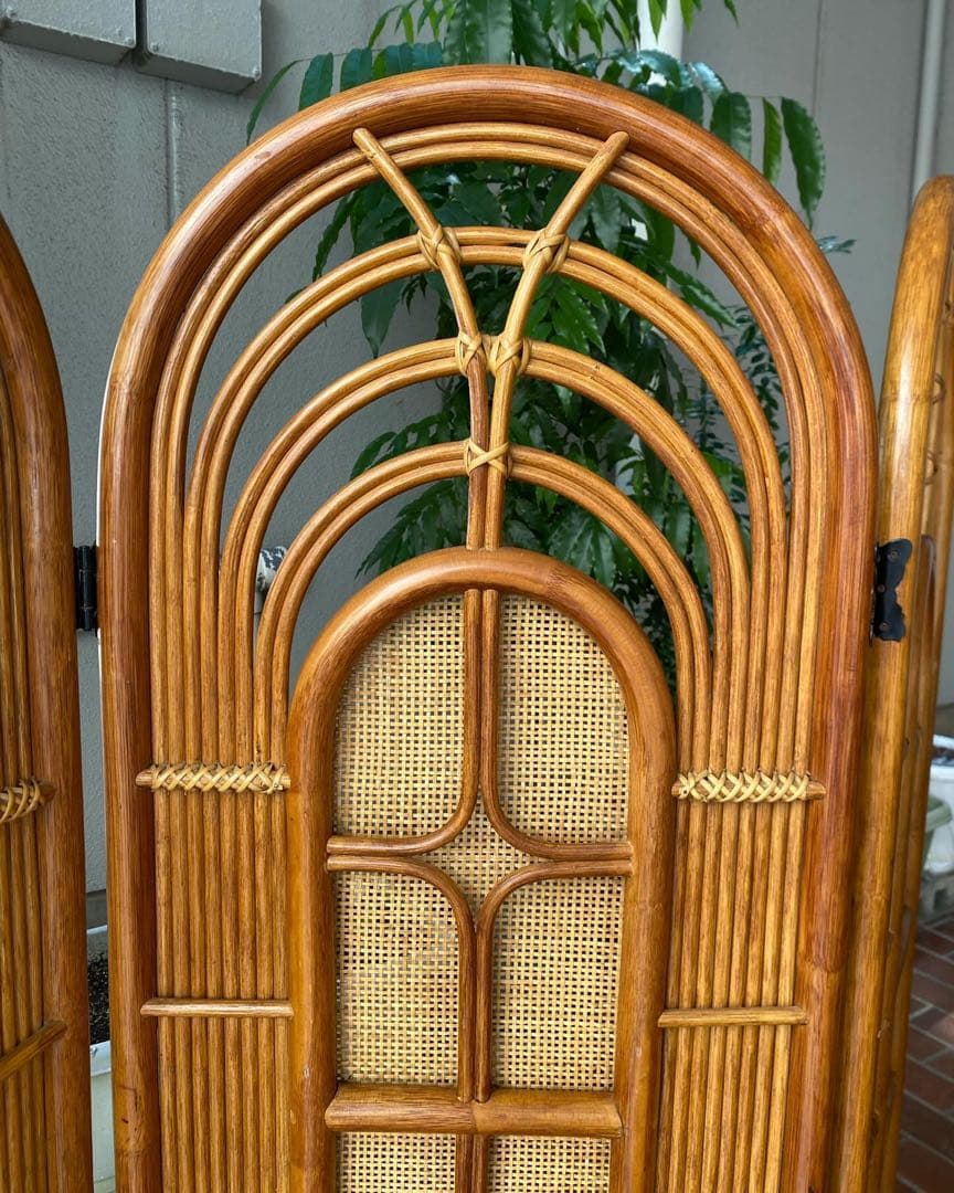 ラタン ラタン 籐 3連パーテーション 衝立 間仕切り 昭和レトロ ビンテージ