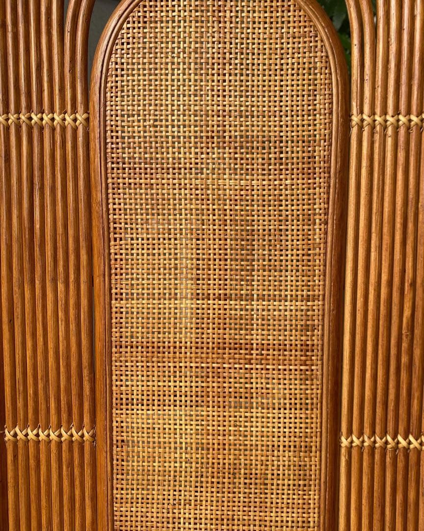 ラタン ラタン 籐 3連パーテーション 衝立 間仕切り 昭和レトロ ビンテージ