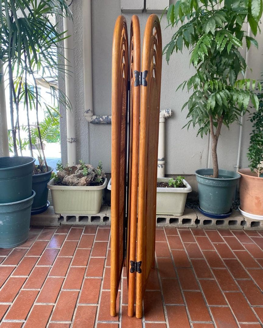 ラタン ラタン 籐 3連パーテーション 衝立 間仕切り 昭和レトロ ビンテージ