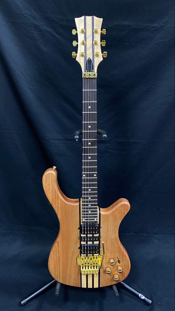 オリジナルスルーネックエレキギター　マホガニーボディ　メープル＆ローズネック