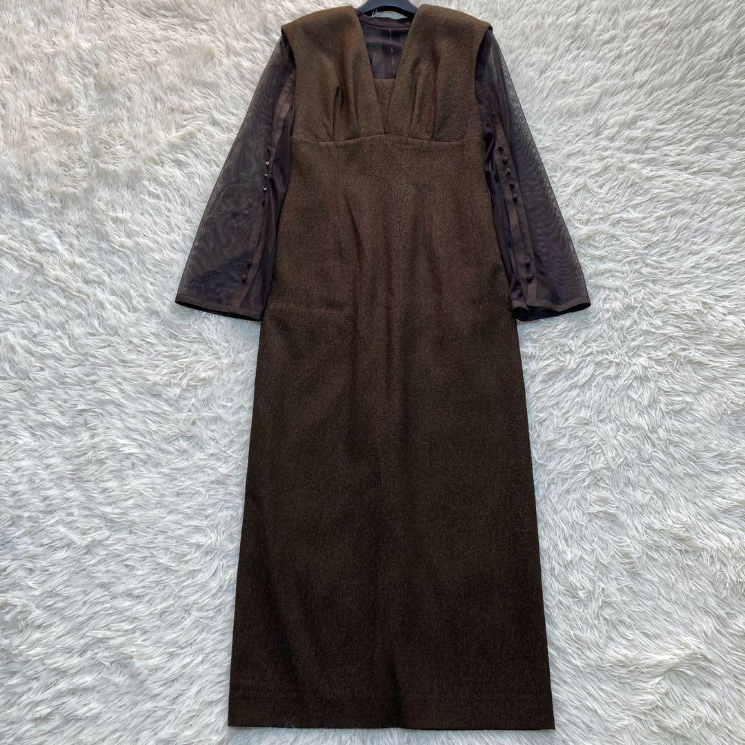 極美品✨kana ジャガード チュール セットドレス ブラウン ドレス S