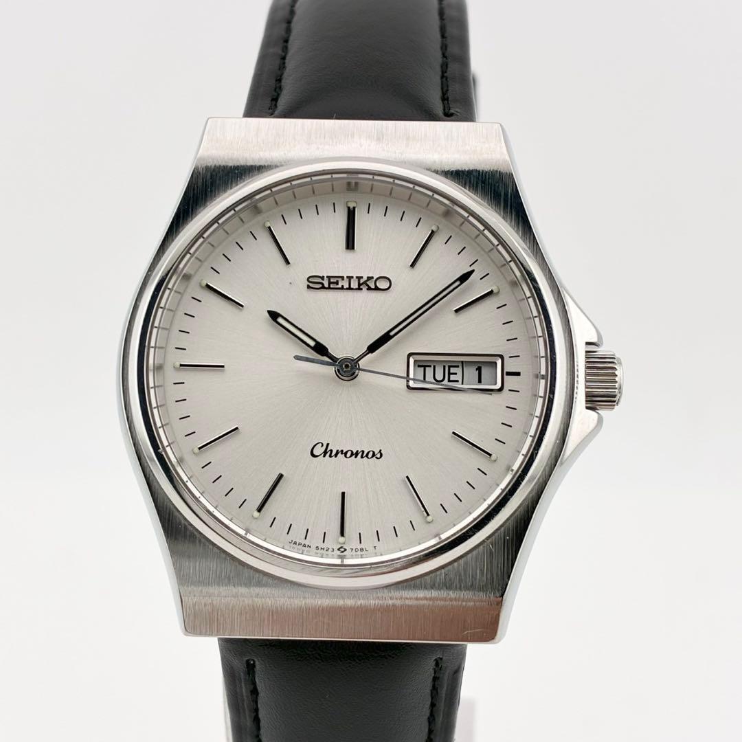 【電池交換済】SEIKO　CRONOS　腕時計　デイデイト　新品ベルト　クォーツ