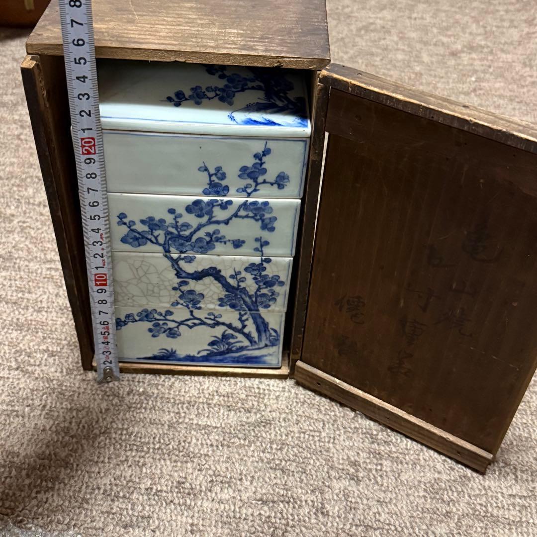 江戸期 亀山焼 染付 重箱 箱付