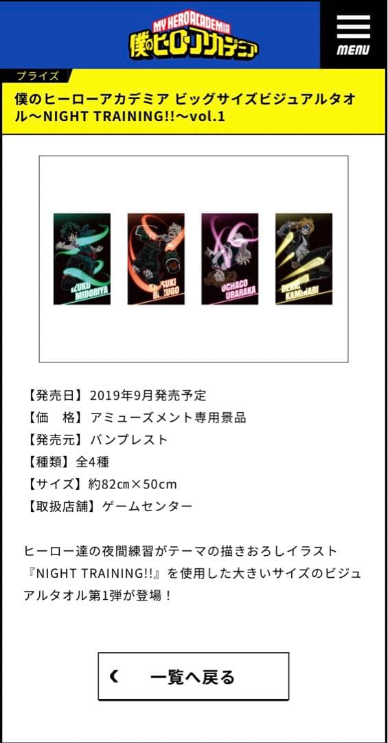 ヒロアカ ビッグサイズビジュアルタオル　NIGHT TRAINING