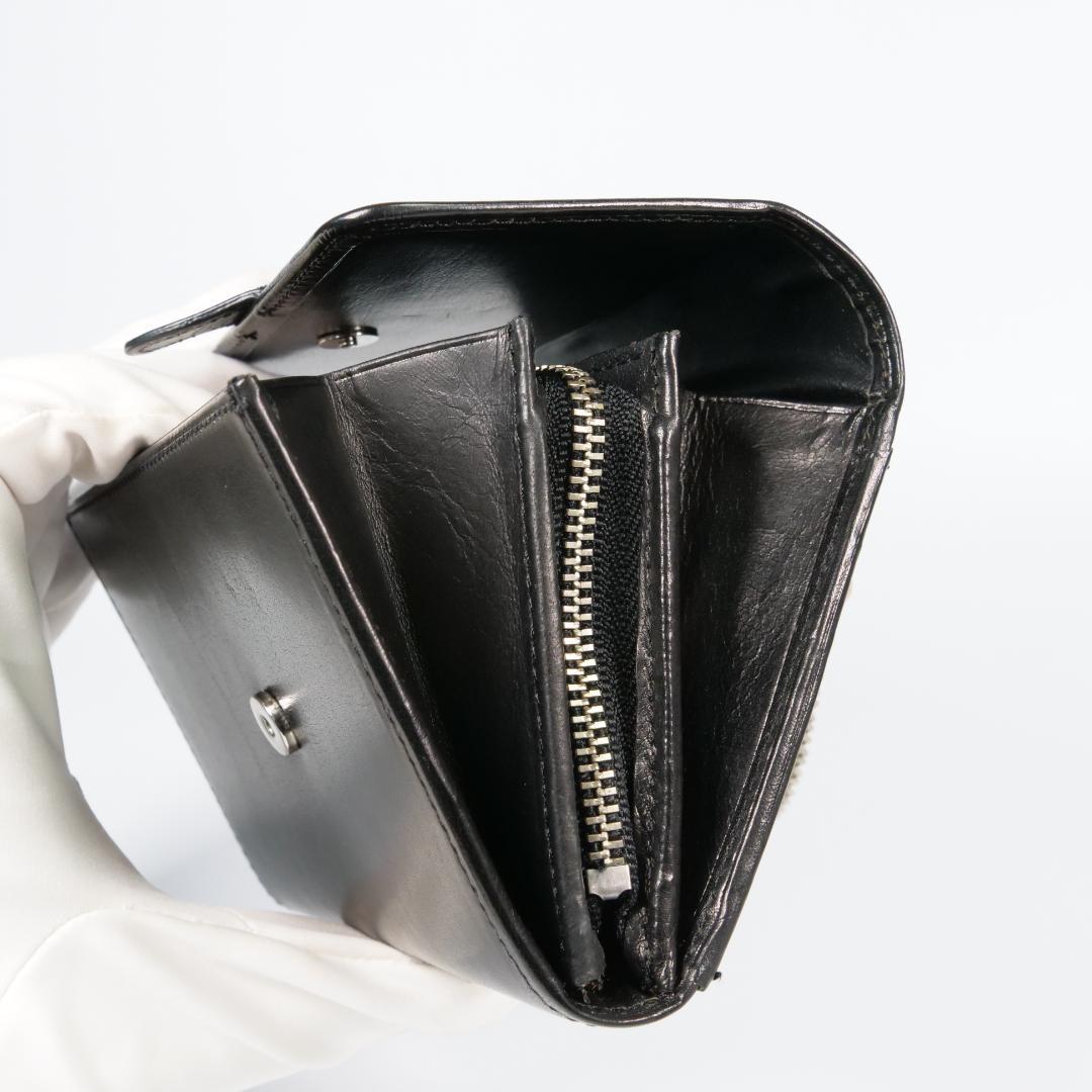 良品✨ わちふぃーるど ダヤン 本革 二つ折り財布 ブラック 刺繍 チェーン付