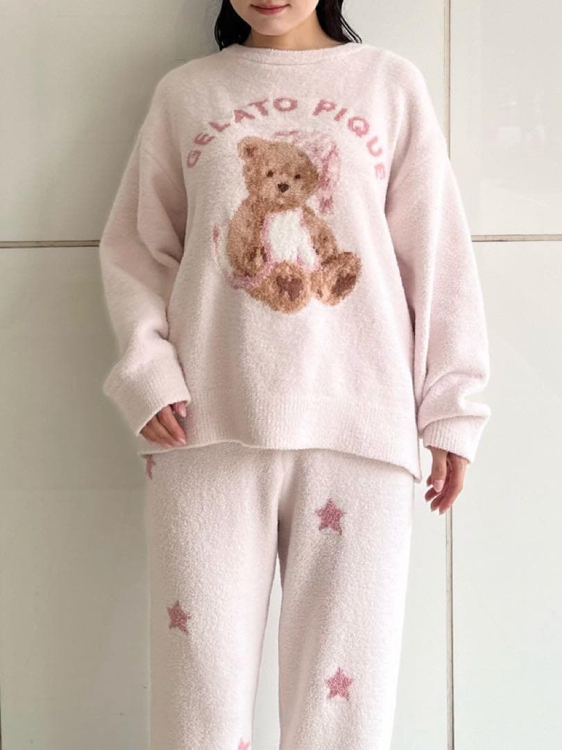 ジェラートピケ GOOD NIGHT BEARプルオーバー&ロングパンツ ピンク