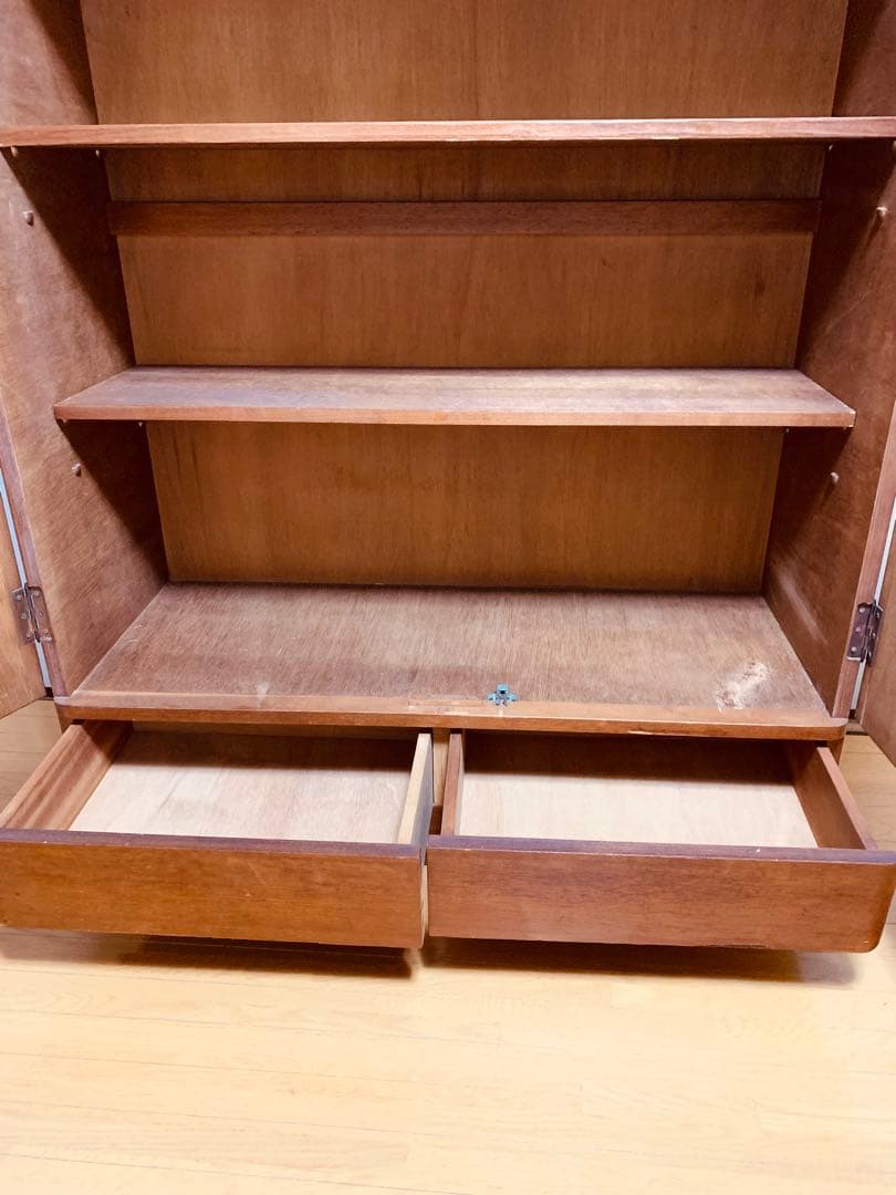 昭和 レトロ アンティーク チェッカーガラス キャビネット 本棚