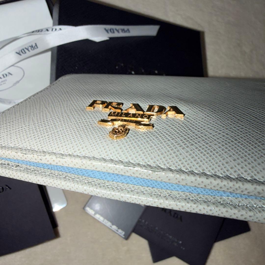 PRADA 二つ折り財布　ウォレット　グレー　ブルー　サフィアーノ