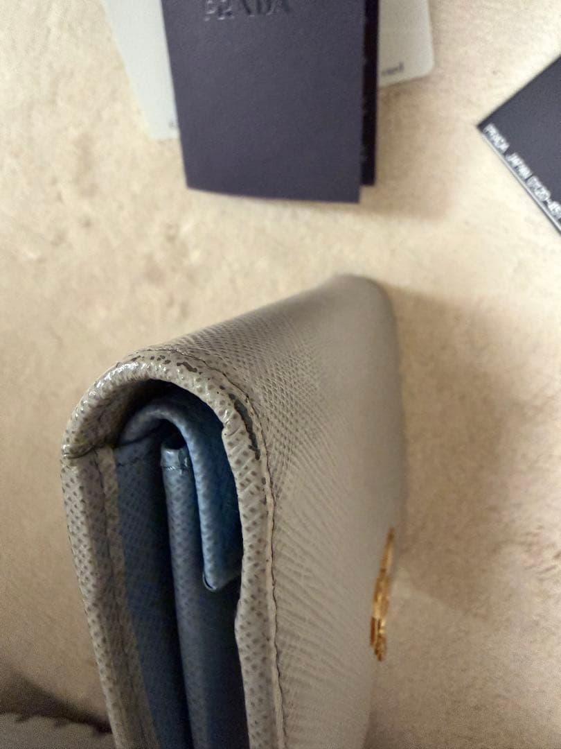 PRADA 二つ折り財布　ウォレット　グレー　ブルー　サフィアーノ