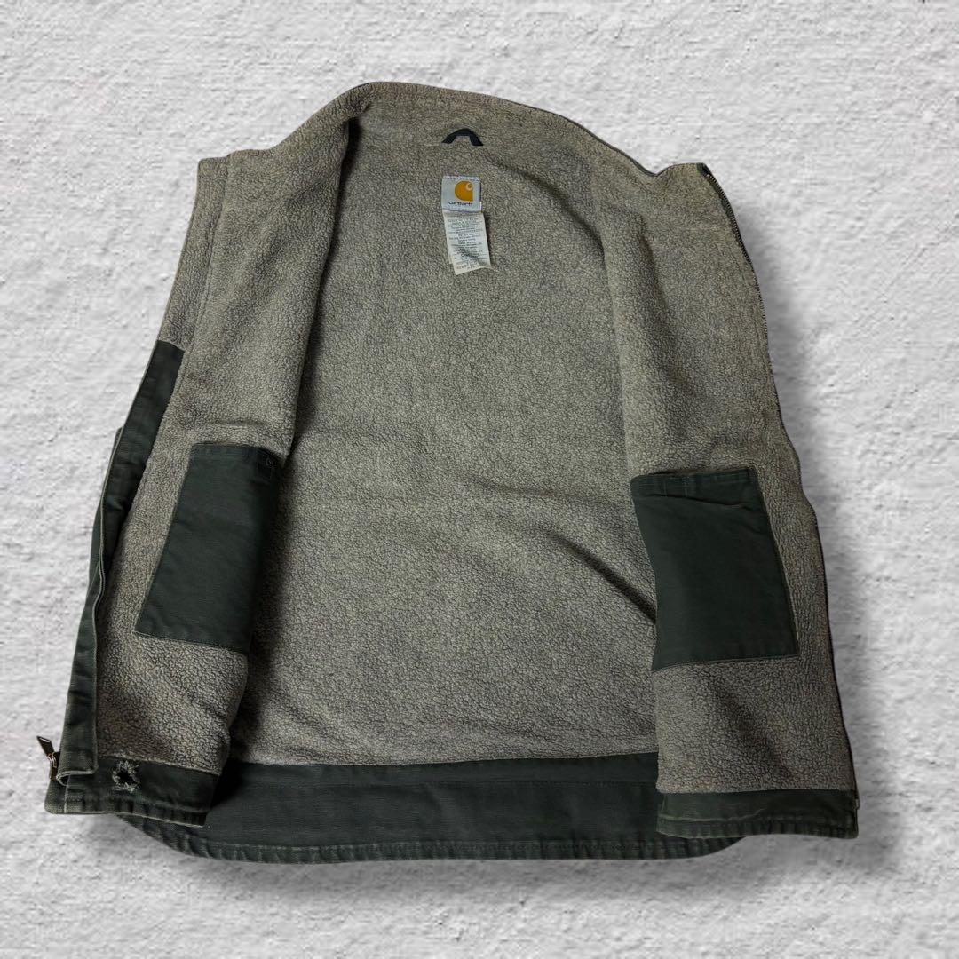 カーハートダックベスト90sカーキvintage鬼フェード内ボア古着XLボロ
