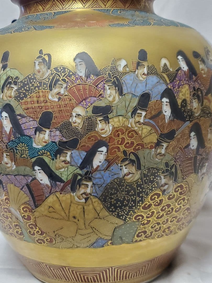 「tokora様御専用」保管品レトロ九谷焼金彩百人一首飾り壷高さ約31㎝九谷岳陽