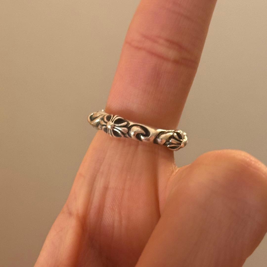 925 シルバー 花模様 SBT リング　クロス　銀　17号　いぶし