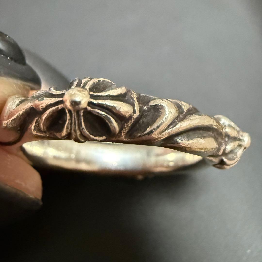 925 シルバー 花模様 SBT リング　クロス　銀　17号　いぶし