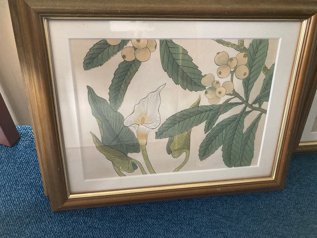 アンティーク　版画日本画 花・植物・果実の絵 4点セット