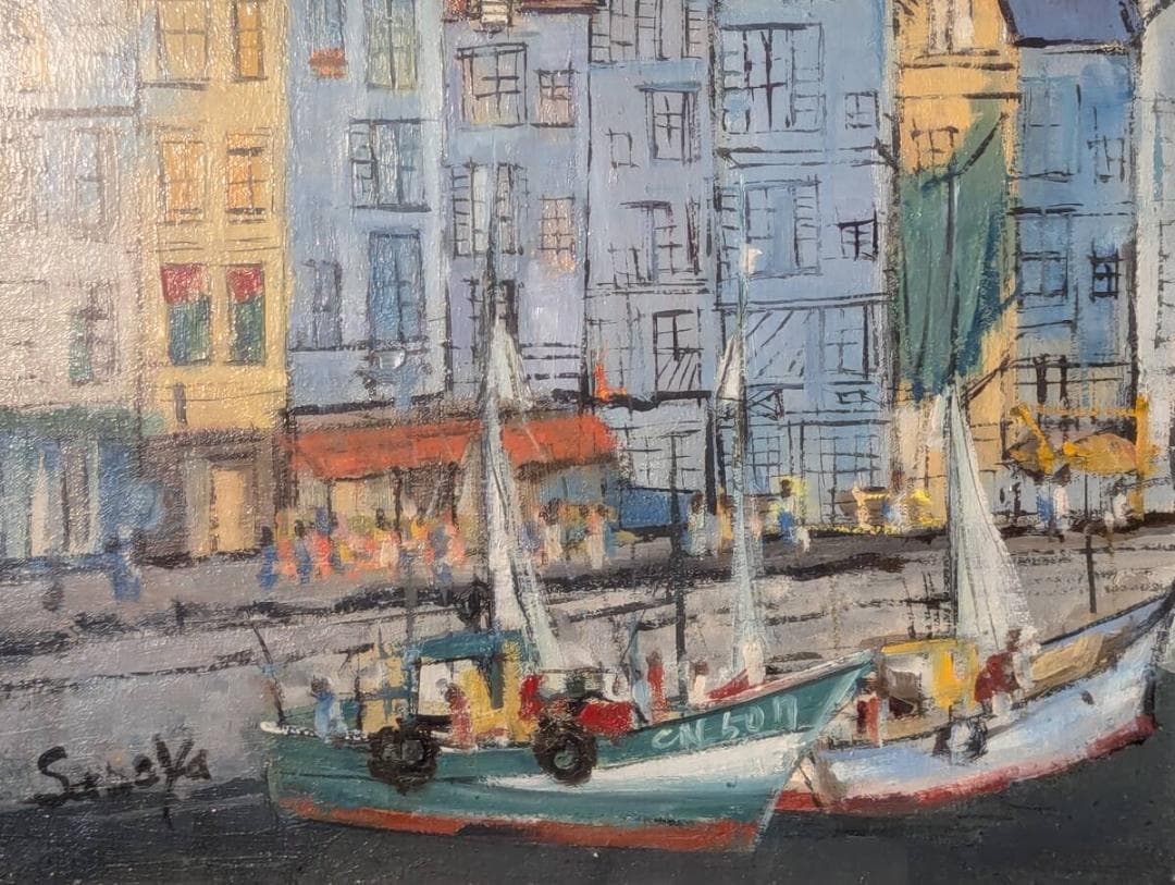 【真作】絵画　笹谷幸吉　油彩10号　オンフルール　異国情緒あふれる港町　W28