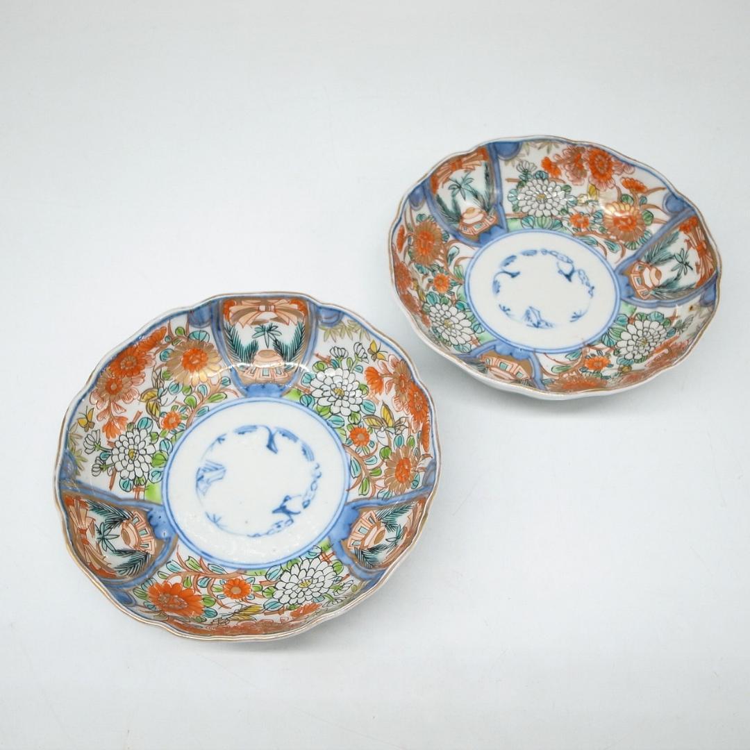 古伊万里　錦手　花尽くし文様　なます皿　2枚