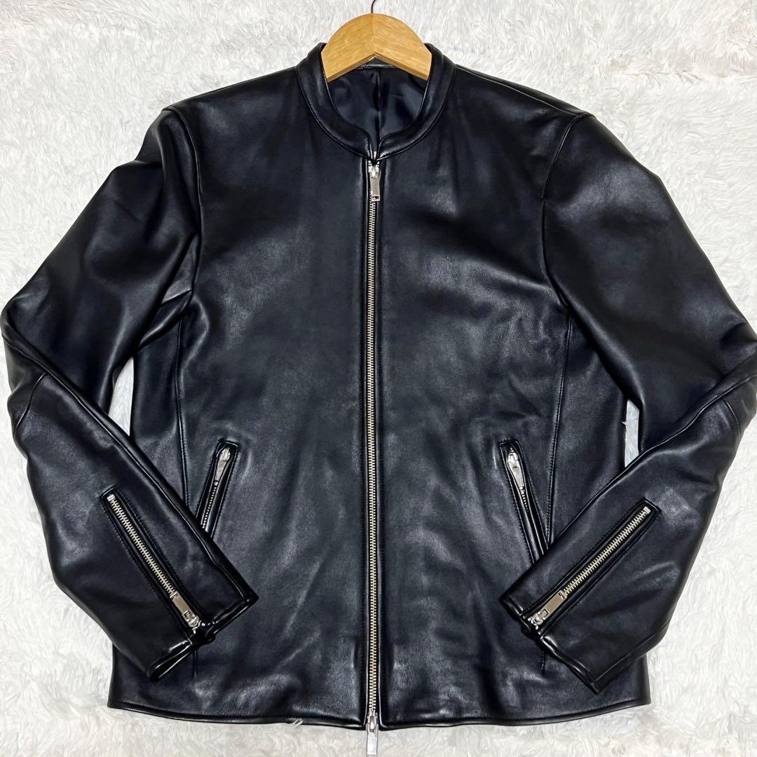 【美品】レザージャケット シングルライダース ノーカラー 3 STUDIOUS