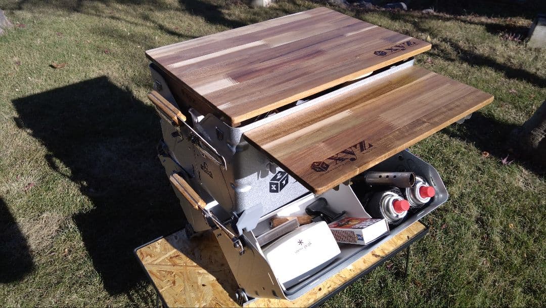 スノーピーク　シェルフコンテナ25用　スライド天板＆サイドテーブル＆サイドバー①