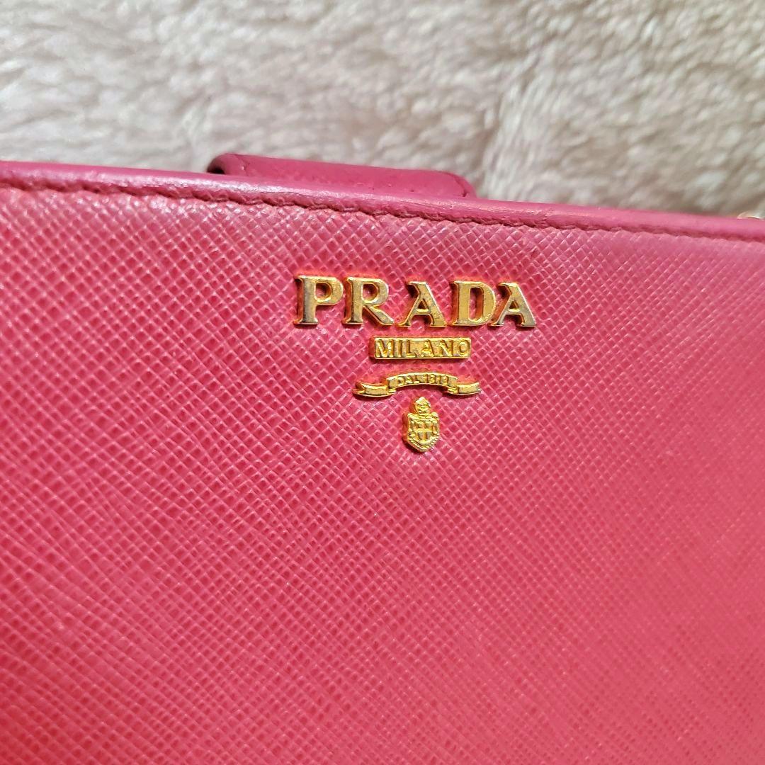 美品 PRADA プラダ サフィアーノ 二つ折り財布 ピンク系