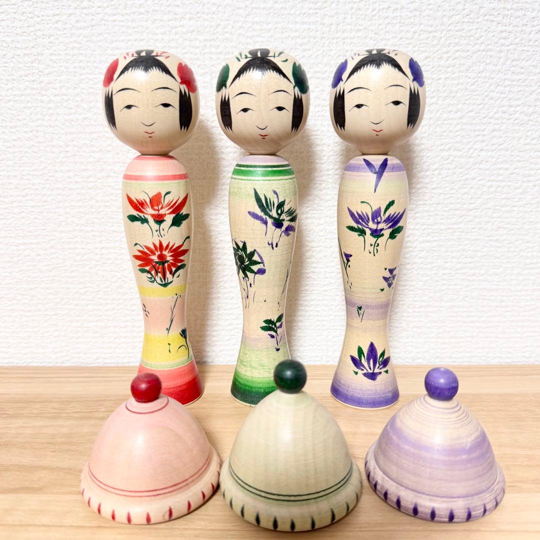 大沼秀顕 帽子こけし 3本セット 鳴子 伝統こけし